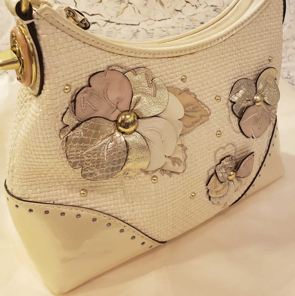 Coach Limited Edition Flowered Straw Bag 104 - Picture 4 of 16